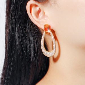 Boucles d'oreilles en <span class=keywords><strong>pierre</strong></span> de Zircon cubique, couleur or jaune, Micro pavé, grandes boucles d'oreilles rondes pour femmes, fiançailles, mariage, fête, bijoux - Product Image 2