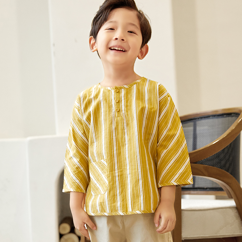 2020 Новое поступление, пасторальный стиль, 100% хлопок, полосатые детские футболки для маленьких мальчиков и девочек, одежда