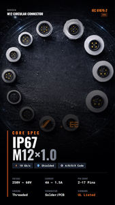 Connecteur circulaire M12, <span class=keywords><strong>c</strong></span>âble pour montage sur panneau PCB, réceptacle moulé, adaptateur de <span class=keywords><strong>c</strong></span>âblage, codage A B D X, 2 3 4 5 8 12 17 broches - Product Image 4