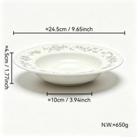 Assiette creuse en céramique gaufrée perlée de 9,6 pouces, motif floral vert, bol à pâtes, vaisselle de luxe, assiette de table