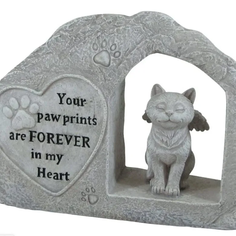 Poly resin Memorial Cat Angel Haustier Statue hand gefertigt hellgrau, Stein auf der Suche, für Ihr Haus oder Garten