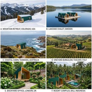 DsonEIIxoren Cabane de jardin moderne avec structure en bois, portes vitrées, toit vert, studio de jardin, cabane pour patio - Product Image 2