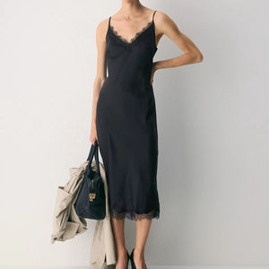 Ladies' Elegant Black Satin <b>Lace</b> Dress Factory Customized High Quality Casual Wear - Product Image 3