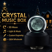Rotierende Kristallkugel-Spieluhr mit LED-Licht, Holz- und Schwarzbasis, Sankyo-Uhrwerk mit 18 Tönen, personalisiertes Geschenk