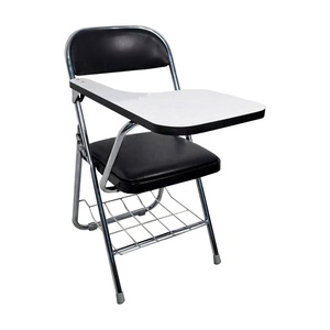 Silla de oficina de cuero plegable de Metal negro apilable con tablero de escritura para escritorio entrenamiento Conferencia Parque cocina uso escolar