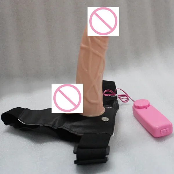 19cm men's hollow strap on vibrating penis dildo men's lesbian strap on penis