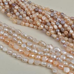 สร้อยคอมุกน้ำจืดทรงกลมแบบเอดิสัน ขนาด 10-12 มม. ผลิตภัณฑ์กึ่งสำเร็จรูปจากธรรมชาติ โทนสีขาวและชมพู รูปทรงบาโรก - Product Image 1