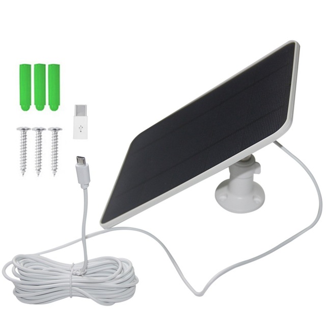 6W 5V Solar Panel for Anker Eufy Ring Blink Security Camera Low Power Doorbell Charging Micro USB with Type-C Adapter