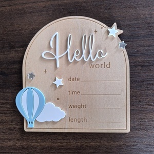 Artisanat en bois de tilleul peint sur mesure, <span class=keywords><strong>cadeau</strong></span>, annonce de naissance, panneau en bois « Bonjour le <span class=keywords><strong>monde</strong></span> », panneaux pour nouveau-nés, garçons et filles - Product Image 4