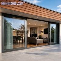 Porte coulissante en verre ultra-étroite en aluminium Rogenilan, porte coulissante de patio insonorisée en verre trempé pour l'extérieur