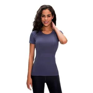 Kadın Slim Fit kısa kollu spor T Shirt egzersiz Yoga Tops rahat aktif aşınma eğitim spor T gömlek