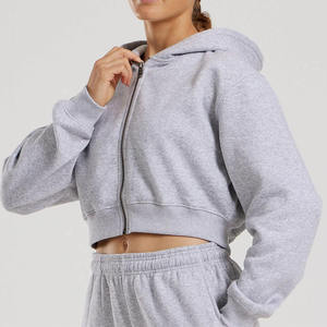 OEM High Quality Cotton Lightweight Jacket <b>Crop</b> Top Blank Workout Women Oversize <b>Zip</b> <b>up</b> Jacket Hoodie - Product Image 1