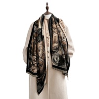 Écharpe en fausse fourrure de cachemire extra-épaisse pour femme, motif peinture à l'huile artistique vintage inspiré des villes aquatiques hivernales, 185 cm