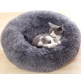Cojín de felpa suave para mascotas, cama redonda para gatos y perros, color rosa, gris y blanco, venta al por mayor