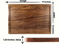 Tabla de cortar de madera de nogal sostenible, nogal negro macizo de 17x12x1.25 pulgadas, reversible con asas y ranura para jugos