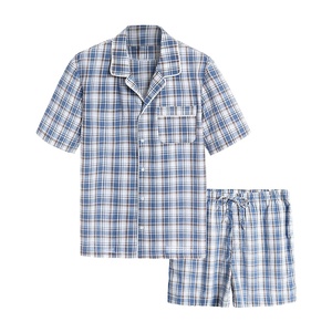 Vêtements de nuit d'été pour hommes, vêtements de détente personnalisés, <span class=keywords><strong>pyjama</strong></span> court à carreaux tissé en tissu 100% coton de luxe - Product Image 2