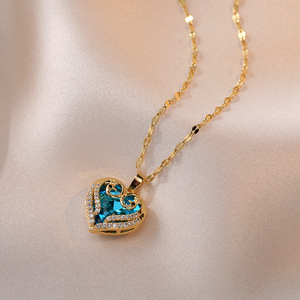 Kalung liontin berbentuk mutiara hati batu zirkonia kubik baja Titanium tidak pudar kalung rantai klavikula berlapis emas Populer - Product Image 2