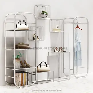 Wall Mounted Kid Men Women Clothing Shop Fitting Clothes Display Stand Floor Type Hanging Stainless Steel Silver Clothing Rack