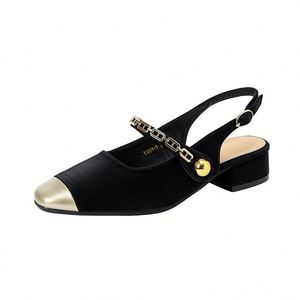 2026 New square Toe Backless Low Heel Sandals Women One Strap Color <b>Block</b> Closed Toe Summer Casual Footwear - Product Image 4