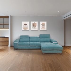 EROS MOD. Divano Contemporaneo Trapuntato per Soggiorno con Chaise Longue a Destra in Tessuto Turchese - Product Image 1