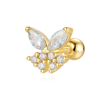 Gemnel 2025 mode bijoux Piercing prix abordable hypoallergénique pierre personnalisée S925 papillon Piercing boucles d'oreilles