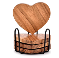 Sous-verres en bois faits à la main de haute qualité, porte-sous-verres en forme de cœur, décoration de table pour la Saint-Valentin, articles de cuisine, tapis et coussinets, vente en gros au Vietnam