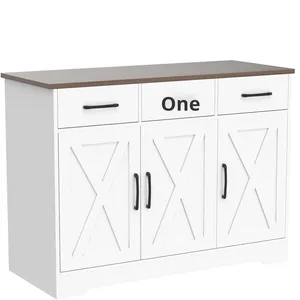 Buffet de salon moderne avec 4 compartiments et 3 tiroirs-Rangement maison pour le <span class=keywords><strong>vin</strong></span> et le thé - Product Image 5