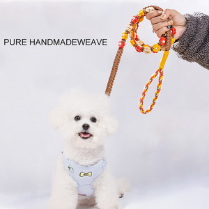 Newly Fashionable Adorable Fancy Beaded New Red Yellow 2 in 1 <strong>Dog</strong> Leash Collar Pet Hand-woven Leashes - Product Image 4