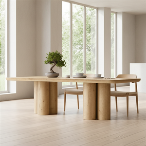 RH <span class=keywords><strong>OSLO</strong></span> Mesa de comedor rectangular moderna Base de pedestal cilíndrico Juego de comedor de madera maciza de roble 6 Sillas de mesa de restaurante de cocina para el hogar - Product Image 3