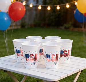 USA Flag 4th July Bbq Tailgate Picnic <b>Reusable</b> 16oz Tumbler Coffee Water Beer Straight Sip Party <b>Cups</b> - Product Image 1