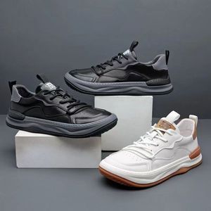 Zapatillas de Piel Genuina para Hombre, Talla Grande, con Cierre de Cordones, Transpirables, Desodorantes, con Suela de Goma Resistente al Desgaste, Casuales, Blancas - Product Image 6