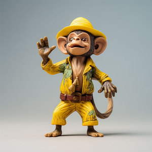Figura de Mono de Plástico con Sombrero de Paja y Traje Amarillo, Decoración Artesanal de Resina para Sala de Estar, Regalo de Cumpleaños, Diseño Contemporáneo, para Mayores de 14 Años - Product Image 4