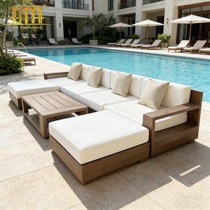 Muebles de exterior de <span class=keywords><strong>madera</strong></span> de teca para jardín, cómodo conjunto de sofá cama en forma de L - Product Image 2