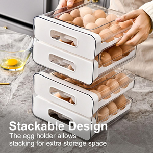 Double Layer 32 Eggs <b>Storage</b> Box <b>Drawer</b> Type Stackable Refrigerator Organizer Transparent <b>Plastic</b> Egg Holder for Kitchen - Product Image 4