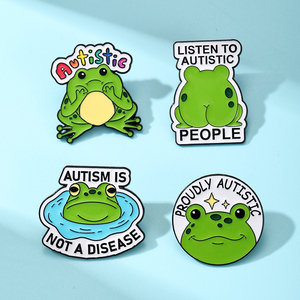 Al por mayor, personalizados, broches de metal esmaltados estilo antiguo con diseño de rana <span class=keywords><strong>para</strong></span> la concienciación sobre el autismo y el apoyo a la neurodiversidad, en stock - Product Image 1