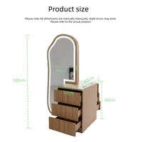 Station de coiffure en bois avec miroir LED et tiroirs, armoire miroir éclairée avec supports pour outils