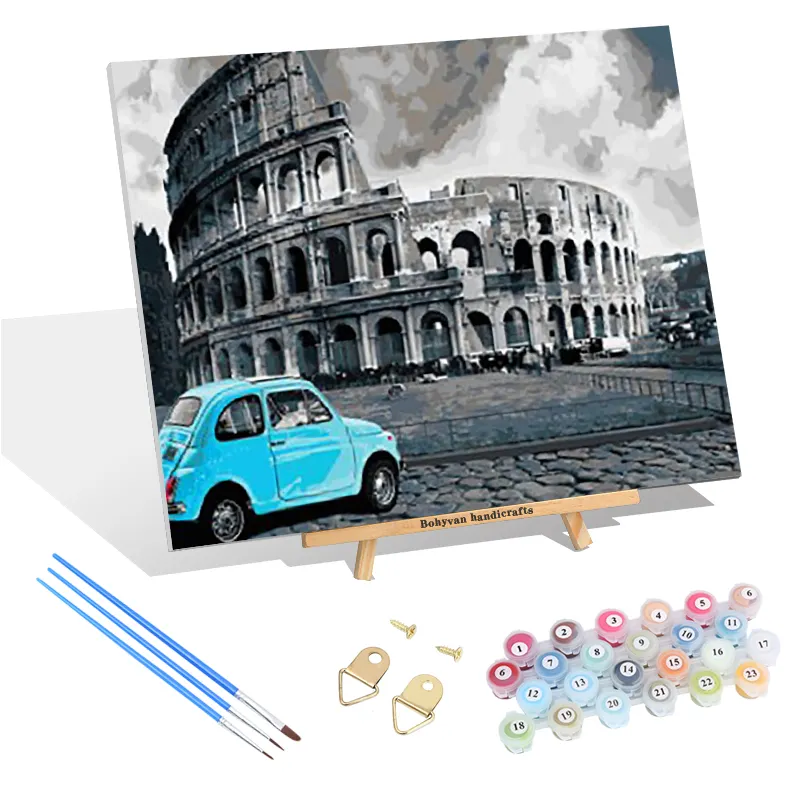 DIY Vintage Roma famoso edificio y kits de pintura de coches Italia pasado edificio paisaje bordado decoración del hogar pintura al óleo