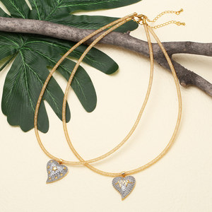 Collares de Corazón de Cristal de Dos Tonos ASJEWELRY para Mujer, Joyería de San Valentín, Cadena de Alambre, Collares Cortos, Gargantillas 2512 Nken63 - Product Image 3
