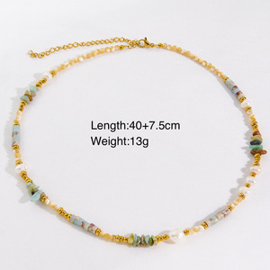 Collier en pierre naturelle en acier inoxydable fait à la main, collier ras du cou, perles de <span class=keywords><strong>cristal</strong></span> d'été pour femmes, bijoux élégants - Product Image 2