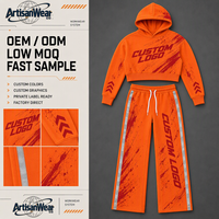 Ensemble deux pièces personnalisé pour homme : sweat à capuche court à motif orange et pantalon de survêtement large avec bande latérale OEM ODM