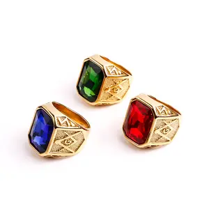 Yiwu DAICY-joyería personalizada, superficie chapada en oro con piedras de Gema masónica, anillos de acero inoxidable, gran oferta