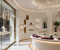 Vitrine à bijoux Boutique Middle Island, cadre en métal, corps en bois, vitrine en verre transparent avec éclairage LED