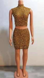 Mini jupe d'été sans manches à paillettes Rhinestone Crop <span class=keywords><strong>Top</strong></span> Sexy Party Dress Sets for Women Black Printing Spandex Polyester - Product Image 6