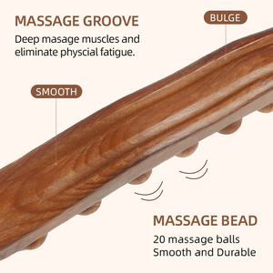 Venta al por mayor de fábrica, masajeador anticelulítico carbonizado GuaSha Stick con 20 cuentas para masaje de terapia corporal, palo de madera - Product Image 2