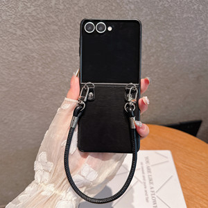 Étui de téléphone élégant et brillant en cuir véritable de haute qualité avec dragonne pour Z Flip 7/6/5/4, protection antichoc à 360° - Product Image 3