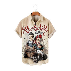 Camisetas de <span class=keywords><strong>estilo</strong></span> <span class=keywords><strong>Rockabilly</strong></span> para hombre: camisetas de manga corta de gran tamaño a la moda con estampado de balancín, diseño de solapa de un solo pecho - Product Image 5