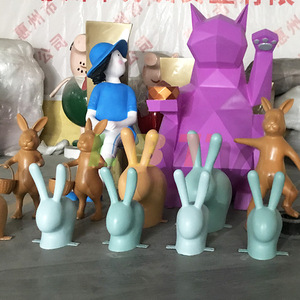 Sculpture de chat géométrique Libit pour extérieur, peinte, ornement de jardin moderne, décoration de pelouse autoportante - Product Image 4