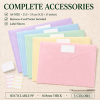 Pochette de documents A4 personnalisée en PP avec fermeture auto-agrippante, étanche, avec pochette pour cartes, capacité 260 feuilles, pour bureau d'entreprise, OEM