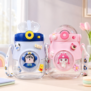 Leak Proof Children's Water Cup Food Grade Plastic Big Belly Straw Cup for Children Portable Flip Cover Sucker <b>Kettle</b> - Product Image 6