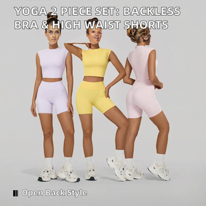 XW-069+070 Yoga Conjunto Deportivo de 2 Piezas con Estampado, Top Deportivo Halter sin Espalda, Pantalones Cortos de Cintura Alta de Secado Rápido, Conjunto de Gimnasio y Fitness para Mujer - Product Image 2